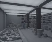 Sculptural Installation, 2019. 7330 × 1630 × 278 cm.nnFor the Soy Sauce Association building on the island of Shodoshima, Hans Op de Beeck came up with a new immersive sculptural installation; an artwork as a total experience for the visitor. nOn the ground ﬂoor of the building, he creates both a small (black) and a large (mainly grey) space. In the ﬁrst space, the viewer can sit down quietly on a bench to take oﬀ the shoes, and receive a good cup of tea and some kuromame (matcha kuro) a