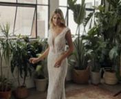 Bohemian glam rises to a new level with Style BL330 Arden from Beloved by Casablanca Bridal! Gorgeously unique Chantilly embroidered lace with beading cascades vertically down the entire sheath silhouette of this affordable wedding dress, elongating the frame flawlessly. Stretch chiffon underneath allows plenty of room for dancing, while a deep plunging V-neckline adds an element of seduction to the un-lined bodice. A nude underlay on the skirt creates space for the ivory lace to pop, before tra
