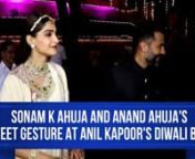 Last night, Anil Kapoor hosted a Diwali bash which was attended by the who&#39;s who of Bollywood. B-town&#39;s beloved couple Sonam Kapoor Ahuja and Anand Ahuja were also in attendance. While Sonam Kapoor and hubby Anand Ahuja welcomed the guests with utmost warmth and zeal, they extended the festive spirit to the paparazzi as well, offering them Diwali laddoos who arrived at the merry-making to capture the fond moments of the occasion.