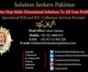 Solution Seekers PakistannSpecialized B2B and B2C Collection Services ProvidernGOOD NEWS FOR OVERSEAS PAKISTANIS AND FOREIGN NATIONALSnNow without visiting Pakistan, You can solve your problemsnHave your relatives taken control of your property without your consent?nDo you want to sell or buy property or want to get rid of bank loan and interest?nDo you need any support in court matters or want to transfer your property?nOr want to take Fard from Patwari?nAre you victim of fraud for home or plot