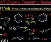 This video tutorial provides a review of organic chemistry for those taking the DAT exam.It provides plenty of notes, examples, and practice questions with reaction mechanisms to help you learn the most important topics in organic chemistry.You should definitely incorporate flashcards to help you memorize some important reactions.nnBundled Course:nhttps://vimeo.com/ondemand/datreviewcoursennnHere is a list of topics:n1.Hybridization – s, sp, sp2, sp3, Molecular Geometry, and Bond Anglen2