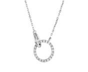 https://www.ross-simons.com/988488.htmlnnRS Pure. Modern designs that complete your outfit and complement your personality. A pretty style that layers with others perfectly, this dainty necklace features two interlocking circles, one dazzled in .10 ct. t.w. diamonds and one of polished sterling silver. Cable chain with a 2 extender. Lobster clasp, diamond interlocking circle necklace.