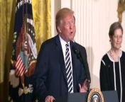 President Donald Trump has presented the National Teacher of the Year award to Mandy Manning, a Washington state educator who leads a classroom for teenage refugees