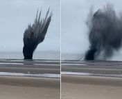 This was the moment a World War II bomb detonated on beach in Belgium.Source: West Coast Police