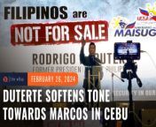 Former president Rodrigo Duterte softens his tone towards President Ferdinand Marcos Jr. during a prayer rally in Cebu City saying compared to him, Marcos is ‘a dignified man.’&#60;br/&#62;&#60;br/&#62;Full story: https://www.rappler.com/nation/visayas/rodrigo-duterte-softens-tone-toward-marcos-jr-in-cebu-rally/&#60;br/&#62;