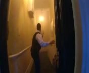 Body-worn camera footage of police officers running into a burning building in South Kensington has been released after a flat fire in south-west London left 13 people needing hospital treatment.A 25-year-old man has been arrested on suspicion of arson over the blaze at a five-storey building in Emperor’s Gate just after midnight on Friday 1 March.Footage shows police officers kicking open the main door of the building and the front door of a smoke-filled flat while shouting to residents to leave.One can be heard calling to people trapped on the second floor to stay close to the ground and cover the gap at the bottom of their door before a firefighter climbs a ladder to rescue them.