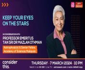 On this episode of #ConsiderThis Melisa Idris celebrates International Women’s Day by speaking to Malaysia’s first astrophysicist Professor Emeritus Tan Sri Dr Mazlan Othman, Senior Fellow at the Academy of Sciences Malaysia. She has served twice as the Director of the United Nations Office for Outer Space Affairs, and in the early 2000s she spearheaded the Angkasawan Programme, which led to the launch of the first Malaysian astronaut, Sheikh Muszaphar Shukor, to the International Space Station. &#60;br/&#62;&#60;br/&#62;#InternationalWomensDay2024&#60;br/&#62;