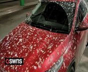 A village is being constantly drenched in bird droppings after it was invaded by a flock of tens of thousands of starlings - in scenes compared to &#92;