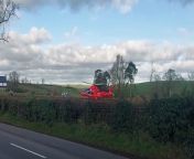 The Air Ambulance takes off from a field in Kinallen, County Down, this afternoon (15 March). PSNI and the Northern Ireland Ambulance Service were also in attendance at the scene of an incident on the Kinallen Road.