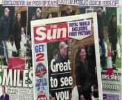 Britain&#39;s Princess of Wales, has been shown walking and shopping in a front page screenshot of the first video taken of her since she underwent surgery two months ago in footage published by the Sun. The picture of Kate, alongside her husband and heir to the throne Prince William, was splashed on the front page of the popular tabloid on Tuesday (March 19), after the video was released late on Monday (March 18) evening. - REUTERS