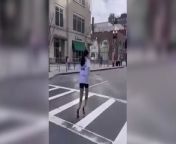 VIDEO: 12-year-old Ukrainian with prosthetic legs runs Boston marathon from old man and lady