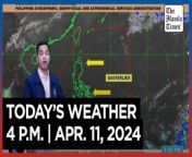 Today&#39;s Weather, 4 P.M. &#124; Apr. 11, 2024&#60;br/&#62;&#60;br/&#62;Video Courtesy of DOST-PAGASA&#60;br/&#62;&#60;br/&#62;Subscribe to The Manila Times Channel - https://tmt.ph/YTSubscribe &#60;br/&#62;&#60;br/&#62;Visit our website at https://www.manilatimes.net &#60;br/&#62;&#60;br/&#62;Follow us: &#60;br/&#62;Facebook - https://tmt.ph/facebook &#60;br/&#62;Instagram - https://tmt.ph/instagram &#60;br/&#62;Twitter - https://tmt.ph/twitter &#60;br/&#62;DailyMotion - https://tmt.ph/dailymotion &#60;br/&#62;&#60;br/&#62;Subscribe to our Digital Edition - https://tmt.ph/digital &#60;br/&#62;&#60;br/&#62;Check out our Podcasts: &#60;br/&#62;Spotify - https://tmt.ph/spotify &#60;br/&#62;Apple Podcasts - https://tmt.ph/applepodcasts &#60;br/&#62;Amazon Music - https://tmt.ph/amazonmusic &#60;br/&#62;Deezer: https://tmt.ph/deezer &#60;br/&#62;Tune In: https://tmt.ph/tunein&#60;br/&#62;&#60;br/&#62;#TheManilaTimes&#60;br/&#62;#WeatherUpdateToday &#60;br/&#62;#WeatherForecast&#60;br/&#62;