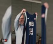 LeBron James, Steph Curry and Kawhi Leonard pose with the Team USA jersey from kitchensex usa