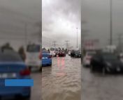 Video footage shared with KentOnline shows streets submerged and cars abandoned as Dubai is flooded by heavy rainfall.