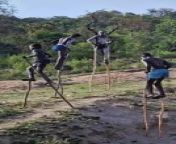 These boys from the Banna tribe of Omo Valley, Ethiopia, showcased a remarkable traditional practice. They all adeptly walked on stilts to navigate the region&#39;s rough terrain.