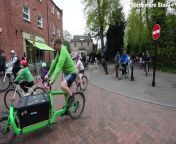 Cyclists gather for the Kidical Mass Bike Ride around Shrewsbury.