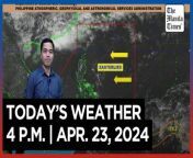 Today&#39;s Weather, 4 P.M. &#124; Apr. 23, 2024&#60;br/&#62;&#60;br/&#62;Video Courtesy of DOST-PAGASA&#60;br/&#62;&#60;br/&#62;Subscribe to The Manila Times Channel - https://tmt.ph/YTSubscribe &#60;br/&#62;&#60;br/&#62;Visit our website at https://www.manilatimes.net &#60;br/&#62;&#60;br/&#62;Follow us: &#60;br/&#62;Facebook - https://tmt.ph/facebook &#60;br/&#62;Instagram - https://tmt.ph/instagram &#60;br/&#62;Twitter - https://tmt.ph/twitter &#60;br/&#62;DailyMotion - https://tmt.ph/dailymotion &#60;br/&#62;&#60;br/&#62;Subscribe to our Digital Edition - https://tmt.ph/digital &#60;br/&#62;&#60;br/&#62;Check out our Podcasts: &#60;br/&#62;Spotify - https://tmt.ph/spotify &#60;br/&#62;Apple Podcasts - https://tmt.ph/applepodcasts &#60;br/&#62;Amazon Music - https://tmt.ph/amazonmusic &#60;br/&#62;Deezer: https://tmt.ph/deezer &#60;br/&#62;Tune In: https://tmt.ph/tunein&#60;br/&#62;&#60;br/&#62;#TheManilaTimes&#60;br/&#62;#WeatherUpdateToday &#60;br/&#62;#WeatherForecast