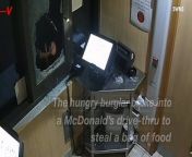 A thief is caught on camera stealing fast food in this bizarre moment.The hungry burglar broke into a McDonald’s drive-thru to steal a bag of food.