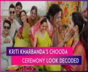 Kriti Kharbanda, who got married to actor Pukit Samrat on March 15, treated fans with a bunch of photos from her chooda ceremony. The actress looked beyond beautiful in a neon green saree paired with a simple off-shoulder blouse. Adding a special touch to her outfit, she wore her mother&#39;s red dupatta and grandmother&#39;s gold jewellery. Kriti called wearing ‘nani ka haar and maa ka dupatta’ her ‘bachpan ka sapna’.&#60;br/&#62;
