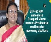 BJP-led NDA on June 21 announced former Governor of Jharkhand Draupadi Murmu’s name as a Presidential candidate for the upcoming elections. &#60;br/&#62;&#60;br/&#62;Addressing the Press Conference after BJP’s Parliamentary Board meeting, Party President JP NAdda said, “For the first time, preference has been given to a woman tribal candidate. We announce Draupadi Murmu as NDA&#39;s candidate for the upcoming Presidential elections.” &#60;br/&#62;&#60;br/&#62;Murmu is the first major tribal female Presidential candidate in India&#39;s history. Once elected, she will be the first tribal President of India and the second-ever female President. She is the first major Presidential candidate from Odisha and once elected will become the first President of the country from the state of Odisha.