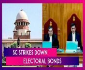 On February 15, a five-judge bench of the Supreme Court struck down the Electoral Bonds scheme as unconstitutional. The bench comprising Chief Justice of India DY Chandrachud, Justices Sanjiv Khanna, BR Gavai, JB Pardiwala and Manoj Misra delivered a unanimous verdict, reported ANI. The CJI while reading out his judgement said that the Supreme Court holds that anonymous electoral bonds are violative of Right to Information and Article 19(1)(a). CJI DY Chandrachud ordered banks to forthwith stop issuing Electoral Bonds. The apex Court asked State Bank of India to provide details of donations made through this mode to the Election Commission of India. Watch the video to know more.&#60;br/&#62;