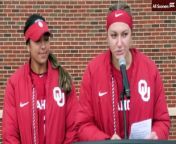 Sooners&#39; head coach Patty Gasso and team captains Tiare Jennings and Kinzie Hansen speak at the dedication for Love&#39;s Field on March 1, 2024.