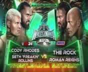WWE Wrestlemania XL - Rhodes & Rollins vs Reigns & Rock Official Match Card (2180p 4K) from igneous rock full