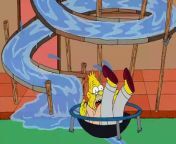 Grampa falls off the roof into the kids&#39; water slide and injures himself in the process while babysitting Bart.