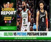 The Garden Report goes live following the Celtics game vs the Pistons. Catch the Celtics Postgame Show featuring Bobby Manning, Jimmy Toscano, Sherrod Blakely, Josue Pavon and John Zannis as they offer insights and analysis from Boston&#39;s game vs Detroit.&#60;br/&#62;&#60;br/&#62;This episode of the Garden Report is brought to you by:&#60;br/&#62;&#60;br/&#62;Get in on the excitement with PrizePicks, America’s No. 1 Fantasy Sports App, where you can turn your hoops knowledge into serious cash. Download the app today and use code CLNS for a first deposit match up to &#36;100! Pick more. Pick less. It’s that Easy! &#60;br/&#62;&#60;br/&#62;Nutrafol Men! Take the first step to visibly thicker, healthier hair. For a limited time, Nutrafol is offering our listeners ten dollars off your first month’s subscription and free shipping when you go to Nutrafol.com/MEN and enter the promo code GARDEN!&#60;br/&#62;&#60;br/&#62;Football season may be over, but the action on the floor is heating up. Whether it’s Tournament Season or the fight for playoff homecourt, there’s no shortage of high stakes basketball moments this time of year. Quick withdrawals, easy gameplay and an enormous selection of players and stat types are what make PrizePicks the #1 daily fantasy sports app!&#60;br/&#62;&#60;br/&#62;#Celtics #NBA #GardenReport #CLNS