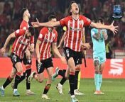 Athletic Bilbao won their first Spanish Cup in 40 years in a penalty shoot-out after an exhausting 120 minutes against valiant Mallorca.&#60;br/&#62;&#60;br/&#62;When the game went to penalties the Mallorca players celebrated it like a victory. They had resisted for so long and now they fancied themselves from spot-kicks, but they were wrong.&#60;br/&#62;&#60;br/&#62;Vedat Muriqi scored for them. He for one, did not deserve to be on the losing side. Raul Garcia leveled for Athletic. But then Manu Morlanes’ kick was saved by Julen Agirrezabala and Athletic never lost the advantage. Iker Muniain scored. Nemanja Radonjic skied his kick. Mikel Vesga slipped but his shot hit the back of the net. Antonio Sanchez kept Mallorca alive by scoring. But Alex Berenguer buried his and the cup was Athletic’s.&#60;br/&#62;&#60;br/&#62;Their coach Ernesto Valverde put his head in his hands. He won the cup coaching Barcelona in 2018. Now he had delivered success for a club whose tradition is based on winning this particular trophy that only Barcelona has won more often in Spain.&#60;br/&#62;&#60;br/&#62;There were well over 20,000 inside the stadium to celebrate it. And close to 30,000 outside with so many having travelled without tickets now soaking up the success in host city Seville.&#60;br/&#62;&#60;br/&#62;Beaten coach Javier Aguirre had played his hand well. His Mallorca side is down towards the end of the table and should not have been such a match for high-flying Athletic.&#60;br/&#62;&#60;br/&#62;He repeated the tactic of the semi-final urging his players to roar as if the penalty had already been scored when he read out the name of the spot-kick takers but this time it did not work.&#60;br/&#62;&#60;br/&#62;Nico Williams was man-of-the-match but he had gifted Mallorca their first chance of the game giving the ball straight to Muriqi whose dipping curler was pushed over by Julen Agirrezabala. Nothing came from the resulting first corner but from the second corner Mallorca scored.&#60;br/&#62;&#60;br/&#62;Sergi Darder’s kick was flicked on by Cyle Larin on 20 minutes and when it came out to Gio Gonzalez his shot was blocked by Aitor Paredes. As it came back out to Jose Copete his shot was pushed out by Agirrezabala. This time when it came back out to Antonio Raillo he calmly rolled it to Rodriguez in the crowded area and, just as calmly, he picked his spot to put Mallorca ahead.&#60;br/&#62;&#60;br/&#62;The Williams brothers had warmed their engines by the mid-point of the first half and Iñaki sprinted clear but got the ball caught up in his feet and couldn’t get the shot away. Nico then lashed the ball past Greif from a tight angle but the goal didn’t count because he was offside when Yuri Berchiche played him through.&#60;br/&#62;&#60;br/&#62;It was Nico who assisted the equalizer at the start of the second half robbing Rodriguez and cutting through the Mallorca defence with a pass that found Sancet who buried the chance.&#60;br/&#62;&#60;br/&#62;The goal came either side of Mallorca&#39;s chances with Larin forcing a save from Agirrezabala and Muriqi’s cross hitting the post. But it felt as though Athletic were on top now despite those two close calls.