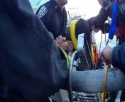 A shivering man stuck under New York pier was rescued by emergency services.Source: NYPD