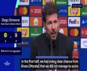 Diego Simeone reacts to Atlético&#39;s 4-2 (5-4 aggregate) loss to Dortmund in the quarter-finals of the UCL.