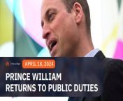 Britain’s Prince William returns to public duties for the first time since his wife Kate revealed she was undergoing preventative chemotherapy for cancer.&#60;br/&#62;&#60;br/&#62;Full story: https://www.rappler.com/world/europe/prince-william-returns-public-duties-after-kate-cancer-revelation-april-18-2024/&#60;br/&#62;