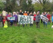 Eighty people took part in a demonstration march on Poyll Dooey fields in Ramsey to protest against plans for a large housing development.&#60;br/&#62;The proposed £40m Sulby Riverside scheme was rejected by the planning committee in February but developers Blythe Church Investments Holdings have appealed.&#60;br/&#62;Video by Ramsey commissioner Lamara Craine.