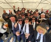 Hartlepool United fans dress as the Blues Brothers at Dorking on April 20.