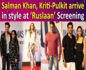 Last night, a special screening of the movie &#39;Ruslaan&#39;, directed by Karan, took place. Numerous Bollywood stars graced the event, showing their support for the film. Alongside the lead actors, Salman Khan, Arpita Khan, Kriti Kharbanda, Pulkit King, and several other prominent figures were in attendance, adding glamour to the occasion.&#60;br/&#62;&#60;br/&#62;#Ruslaan #salmankhan #aayushsharma #specialscreening #trending #viralvideo #entertainmentnews #bollywoodnews #celebupdate